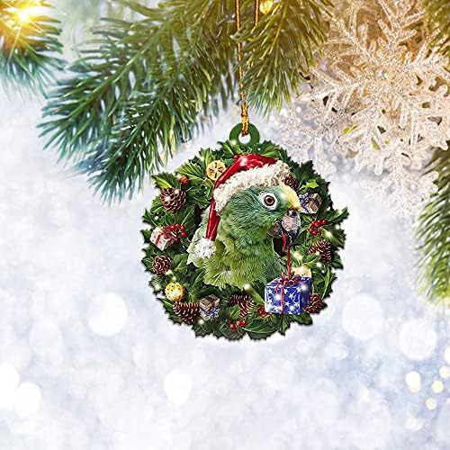 Papağan Giyen Noel Şapka Çelenk Hediye Papağan Sevgilisi için Noel Ağacı Süs Dekor Şeffaf Plastik Asılı Dekorasyon