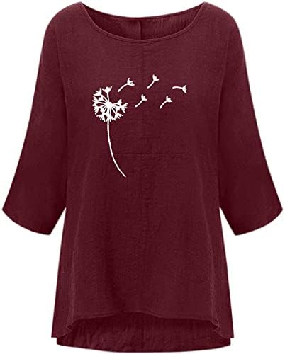 Kadın moda baskılı yuvarlak boyun Gevşek 3/4 Kollu T-Shirt kazak üstleri Rahat hafif Bluzlar Tops