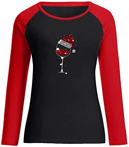 NaRHbrg kadın Merry Christmas Gömlek, kadın Beyzbol Uzun Kollu Patchwork Tee Tişörtü Kazak Grafik Sevimli Tees Tops
