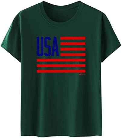 Sonbahar Tees Kadınlar için kadın Bağımsızlık Günü Baskı Kısa Kollu T Shirt ABD Bayrağı Üstleri Aktif Ceket Kadın