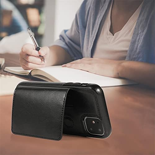 ıPhone 11 için cüzdan kılıf Kılıf kart tutucu Kickstand Premium PU deri telefon kılıfı (Siyah)