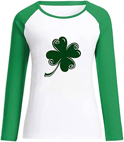 Oplxuo Aziz patrick Günü Tshirt Kadınlar Aşk Kalp Yonca Baskı İrlandalı Kazak Ekleme Uzun Kollu Raglan Tees Beyzbol