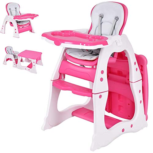 Costzon Mama sandalyesi, 3'ü 1 arada Bebek Masası ve Sandalye Seti, 3 Konumlu Ayarlanabilir Besleme Tepsili Dönüştürülebilir