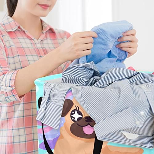Komik Pug Unicorn Baskı Katlanabilir çamaşır sepeti, 60L Su Geçirmez çamaşır sepetleri çamaşır Kutusu Giysi Oyuncak