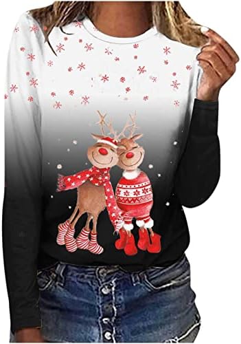 Yaramaz Elk Kazak Kadınlar için Noel 3D Baskılı Kazak Üst Rahat Degrade Tshirt Sonbahar Uzun Kollu Tişörtü