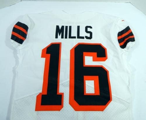 2021 Cleveland Browns Bryan Mills 16 Oyunu Yayınlanan Beyaz Forma 1946 75. 40 778-İmzasız NFL Oyunu Kullanılmış