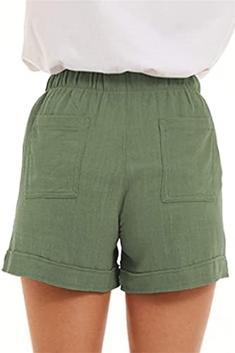 Yaz Geniş Bacak Şort Kadınlar için Elastik Bel Rahat Rahat kısa pantolon İpli Yüksek Belli Şort Cepler ile (Yeşil,