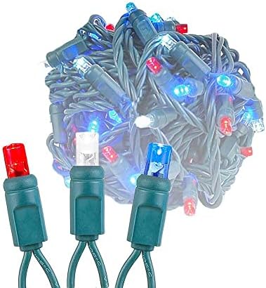 Yenilik ışıkları 50 ticari LED vatansever noel ışıkları (kırmızı, saf beyaz, mavi), 25 Feet w / 6 inç ampul aralığı,