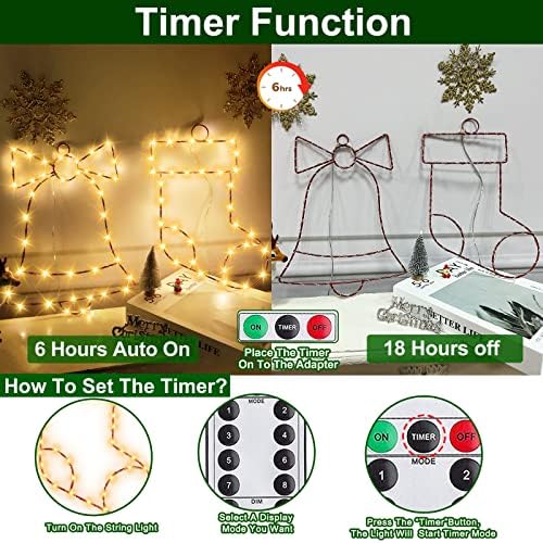 TURNMEON [8 modları ve zamanlayıcı 2 Pcs Noel pencere ışıkları süslemeleri 40 LED Noel çorap Jingle Bell uzaktan kumanda
