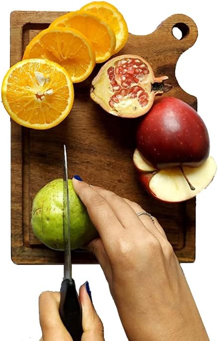 Kreyam's Premium Akasya Ahşap Kesme Dilimleme Kurulu Tutucu ile Meyve Sebze için Ahşap Kesme Tahtası Orta ahşap