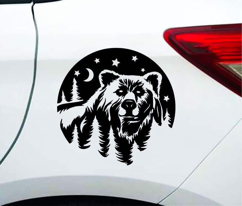Ayı Macera Orman Yüz Serin Sahne Yıldız ve Ay Vinil Sticker Çıkartması Premium Kalite için Araba Tampon Kamyon Van