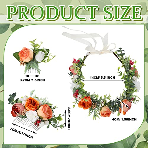 3 Adet Boho Çiçek Taç Düğün Gelin Postiş Ayarlanabilir Çiçek Çelenk Kafa Bandı saç Prop Seti Dahil Çiçek Taç ve 2